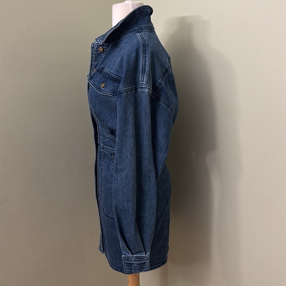 Free People Dark Wash Denim Long Sleeve Botton-Front Mini Dress  size XS - Picture 4 of 16
